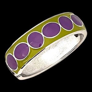 New Enamel Bangle Bracelet Hinged Silver Tone Purple & Green Spring Street - 8H